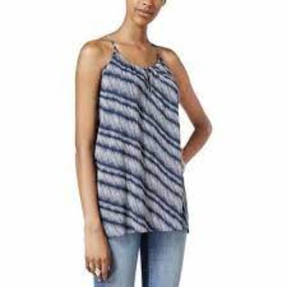 Lucky Brand Navy Blue Stripe Woven Keyhole Tank Top - Picture 6 of 10